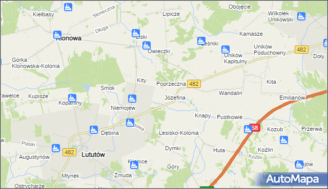 mapa Józefina gmina Lututów, Józefina gmina Lututów na mapie Targeo