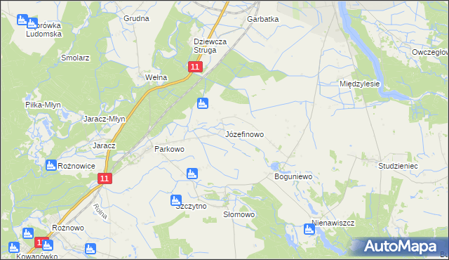 mapa Józefinowo gmina Rogoźno, Józefinowo gmina Rogoźno na mapie Targeo