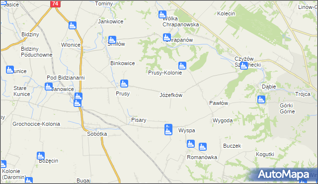 mapa Józefków gmina Zawichost, Józefków gmina Zawichost na mapie Targeo