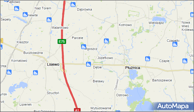 mapa Józefkowo gmina Płużnica, Józefkowo gmina Płużnica na mapie Targeo