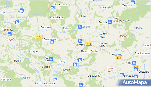 mapa Józefów gmina Drużbice, Józefów gmina Drużbice na mapie Targeo