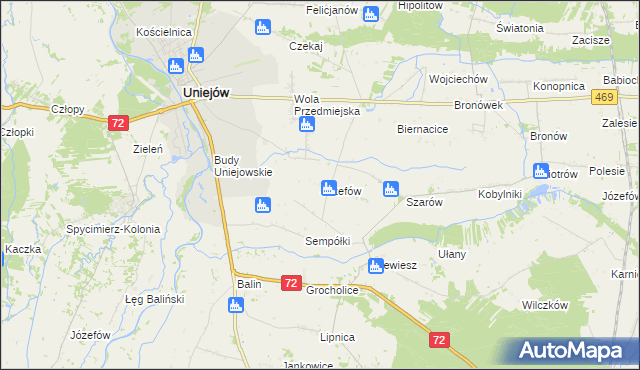 mapa Józefów gmina Poddębice, Józefów gmina Poddębice na mapie Targeo