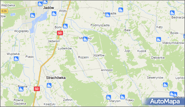 mapa Józefów gmina Strachówka, Józefów gmina Strachówka na mapie Targeo