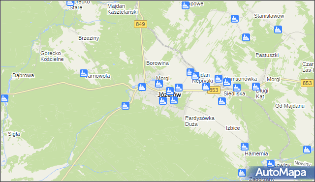 mapa Józefów powiat biłgorajski, Józefów powiat biłgorajski na mapie Targeo