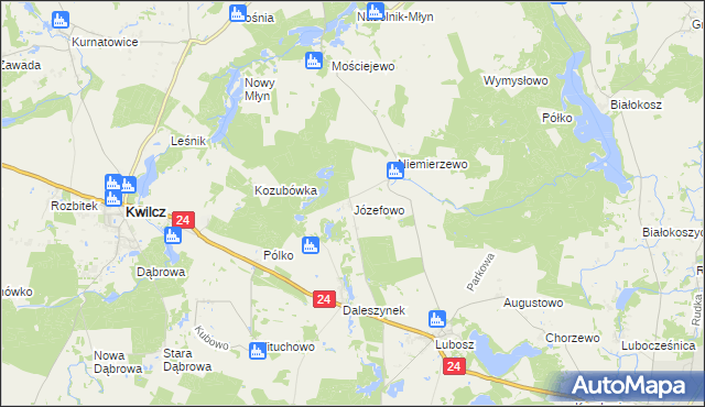 mapa Józefowo gmina Kwilcz, Józefowo gmina Kwilcz na mapie Targeo