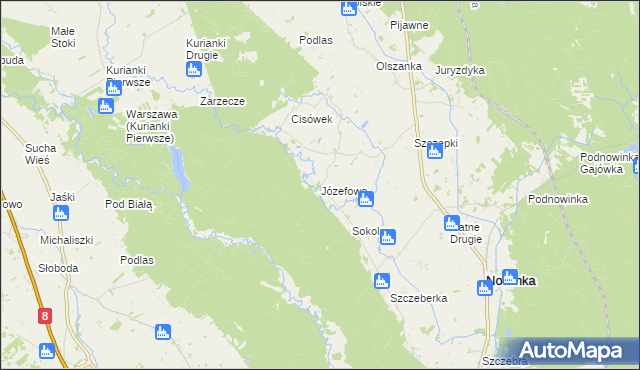 mapa Józefowo gmina Nowinka, Józefowo gmina Nowinka na mapie Targeo