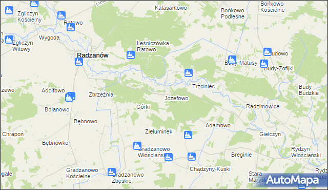 mapa Józefowo gmina Radzanów, Józefowo gmina Radzanów na mapie Targeo