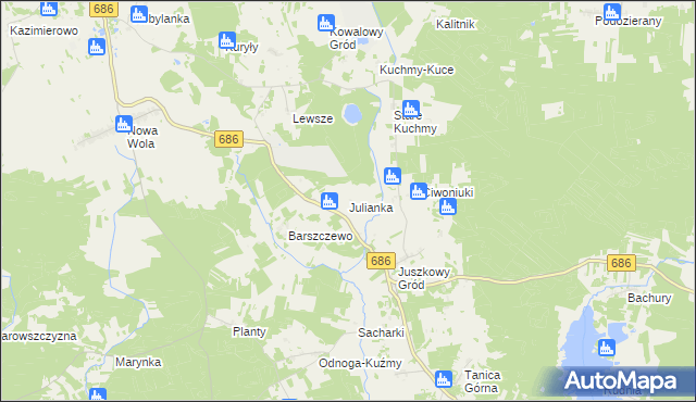 mapa Julianka gmina Michałowo, Julianka gmina Michałowo na mapie Targeo