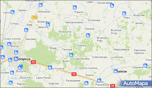 mapa Julianów gmina Dalików, Julianów gmina Dalików na mapie Targeo