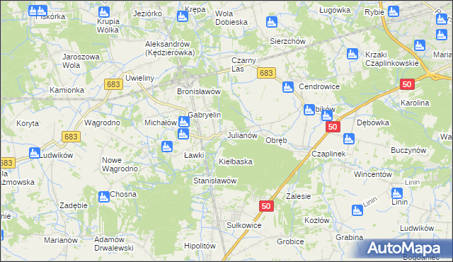 mapa Julianów gmina Góra Kalwaria, Julianów gmina Góra Kalwaria na mapie Targeo