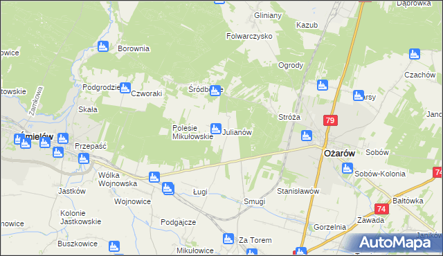 mapa Julianów gmina Ożarów, Julianów gmina Ożarów na mapie Targeo