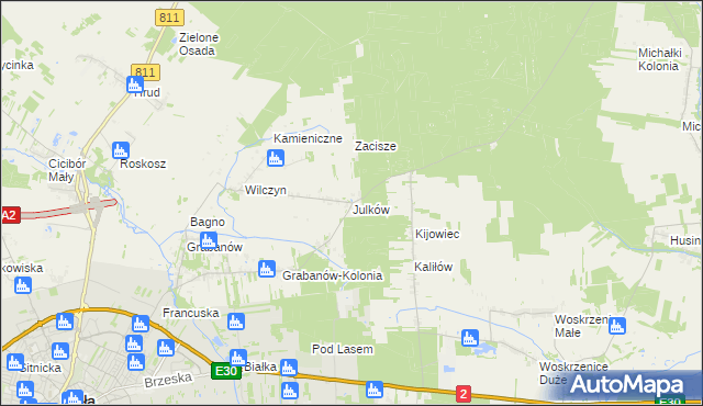 mapa Julków gmina Biała Podlaska, Julków gmina Biała Podlaska na mapie Targeo