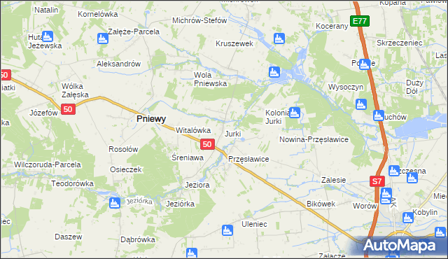 mapa Jurki gmina Pniewy, Jurki gmina Pniewy na mapie Targeo