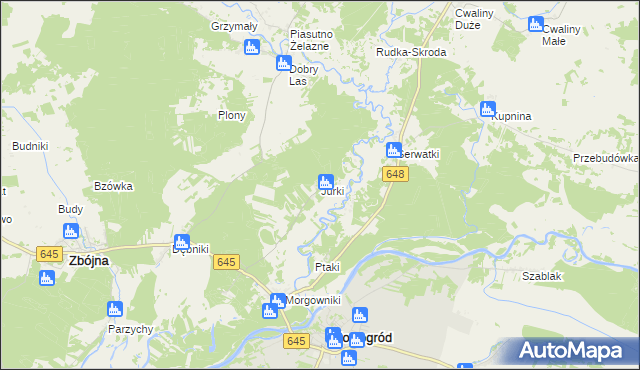 mapa Jurki gmina Zbójna, Jurki gmina Zbójna na mapie Targeo