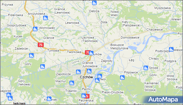 mapa Jurków gmina Czchów, Jurków gmina Czchów na mapie Targeo