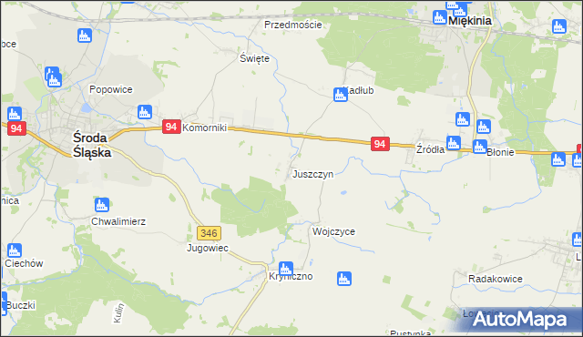 mapa Juszczyn gmina Środa Śląska, Juszczyn gmina Środa Śląska na mapie Targeo