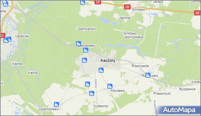 mapa Kaczory powiat pilski, Kaczory powiat pilski na mapie Targeo