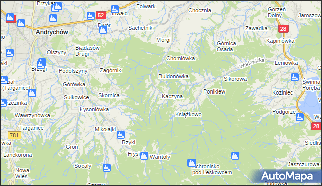 mapa Kaczyna gmina Wadowice, Kaczyna gmina Wadowice na mapie Targeo