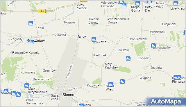 mapa Kadłubek gmina Sienno, Kadłubek gmina Sienno na mapie Targeo