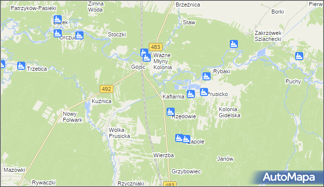 mapa Kaflarnia gmina Nowa Brzeźnica, Kaflarnia gmina Nowa Brzeźnica na mapie Targeo