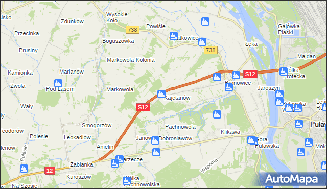 mapa Kajetanów gmina Puławy, Kajetanów gmina Puławy na mapie Targeo