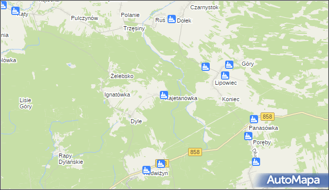 mapa Kajetanówka gmina Biłgoraj, Kajetanówka gmina Biłgoraj na mapie Targeo