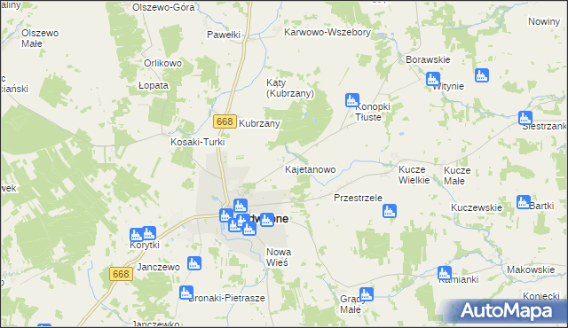 mapa Kajetanowo gmina Jedwabne, Kajetanowo gmina Jedwabne na mapie Targeo