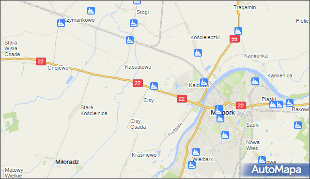mapa Kałdowo gmina Malbork, Kałdowo gmina Malbork na mapie Targeo