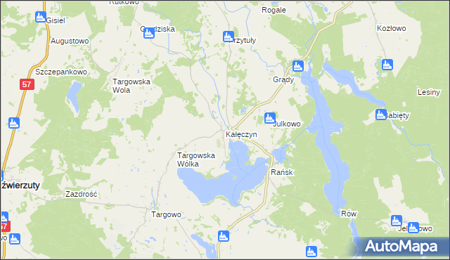 mapa Kałęczyn gmina Dźwierzuty, Kałęczyn gmina Dźwierzuty na mapie Targeo