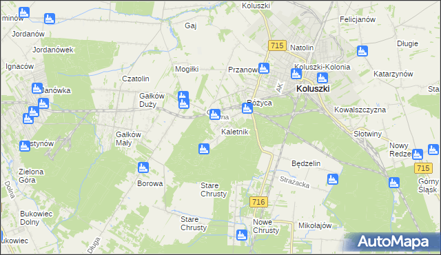 mapa Kaletnik gmina Koluszki, Kaletnik gmina Koluszki na mapie Targeo