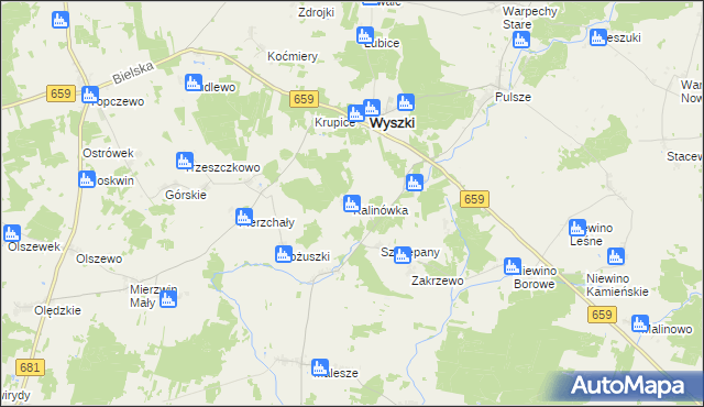 mapa Kalinówka gmina Wyszki, Kalinówka gmina Wyszki na mapie Targeo