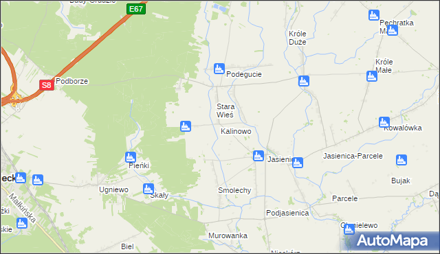 mapa Kalinowo gmina Ostrów Mazowiecka, Kalinowo gmina Ostrów Mazowiecka na mapie Targeo