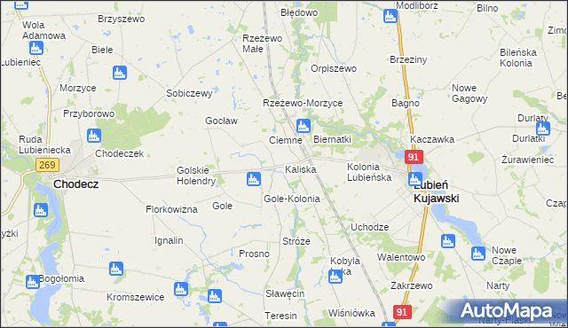 mapa Kaliska gmina Lubień Kujawski, Kaliska gmina Lubień Kujawski na mapie Targeo