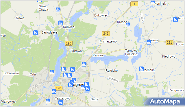 mapa Kaliska gmina Wągrowiec, Kaliska gmina Wągrowiec na mapie Targeo