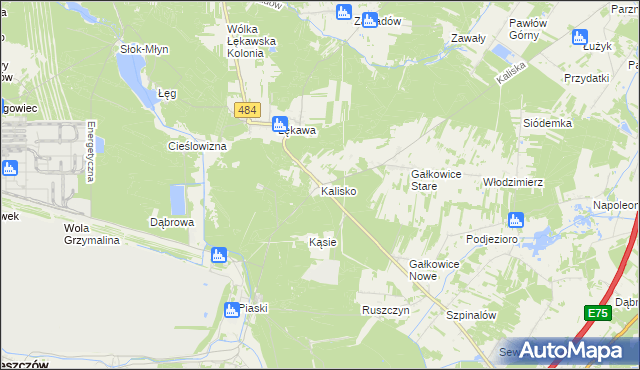 mapa Kalisko gmina Bełchatów, Kalisko gmina Bełchatów na mapie Targeo
