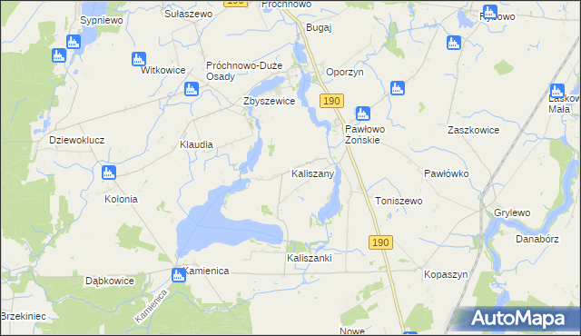 mapa Kaliszany gmina Wągrowiec, Kaliszany gmina Wągrowiec na mapie Targeo