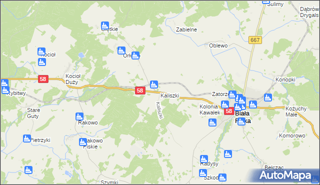 mapa Kaliszki gmina Biała Piska, Kaliszki gmina Biała Piska na mapie Targeo