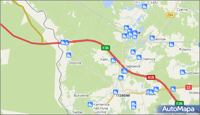 mapa Kałki gmina Trzebiel, Kałki gmina Trzebiel na mapie Targeo