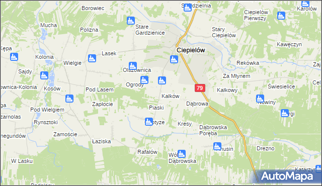 mapa Kałków gmina Ciepielów, Kałków gmina Ciepielów na mapie Targeo