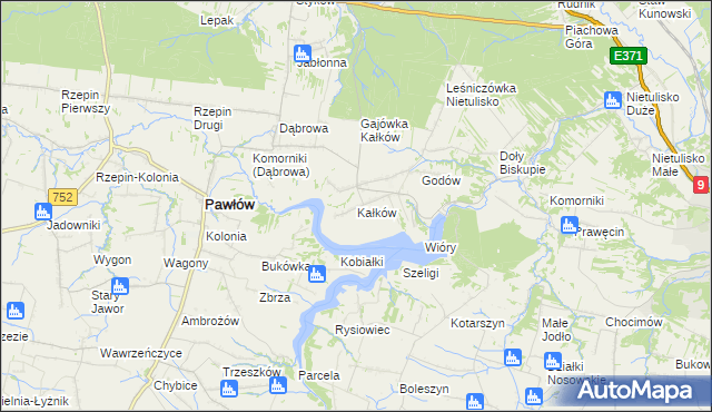 mapa Kałków gmina Pawłów, Kałków gmina Pawłów na mapie Targeo