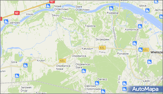 mapa Kałuszyn gmina Wieliszew, Kałuszyn gmina Wieliszew na mapie Targeo