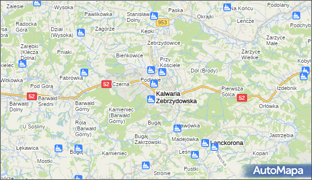 mapa Kalwaria Zebrzydowska, Kalwaria Zebrzydowska na mapie Targeo