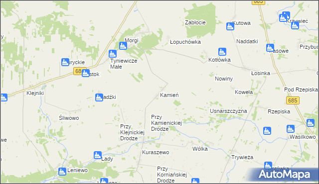 mapa Kamień gmina Czyże, Kamień gmina Czyże na mapie Targeo
