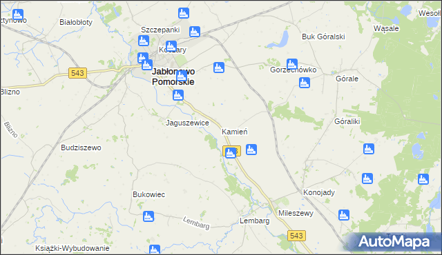 mapa Kamień gmina Jabłonowo Pomorskie, Kamień gmina Jabłonowo Pomorskie na mapie Targeo