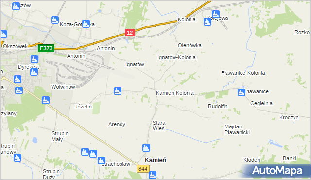 mapa Kamień-Kolonia gmina Kamień, Kamień-Kolonia gmina Kamień na mapie Targeo