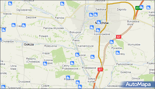 mapa Kamieńczyce gmina Miechów, Kamieńczyce gmina Miechów na mapie Targeo