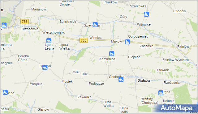 mapa Kamienica gmina Gołcza, Kamienica gmina Gołcza na mapie Targeo