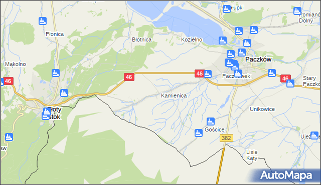 mapa Kamienica gmina Paczków, Kamienica gmina Paczków na mapie Targeo