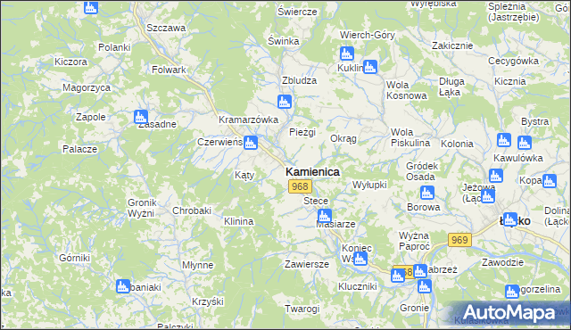 mapa Kamienica powiat limanowski, Kamienica powiat limanowski na mapie Targeo