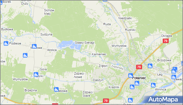 mapa Kamieniec gmina Połaniec, Kamieniec gmina Połaniec na mapie Targeo
